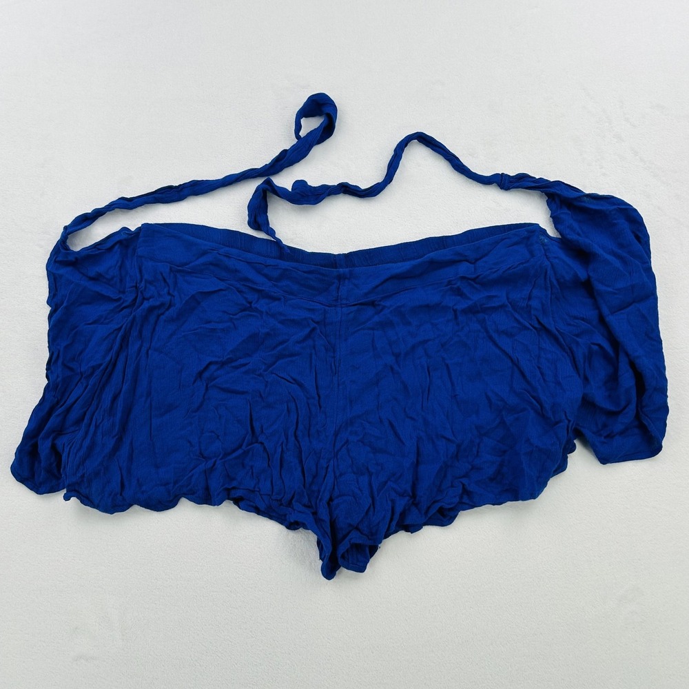 Free People Shorts Womens Large Blue Wrap Tie Rayon Boho Festival Beachwear